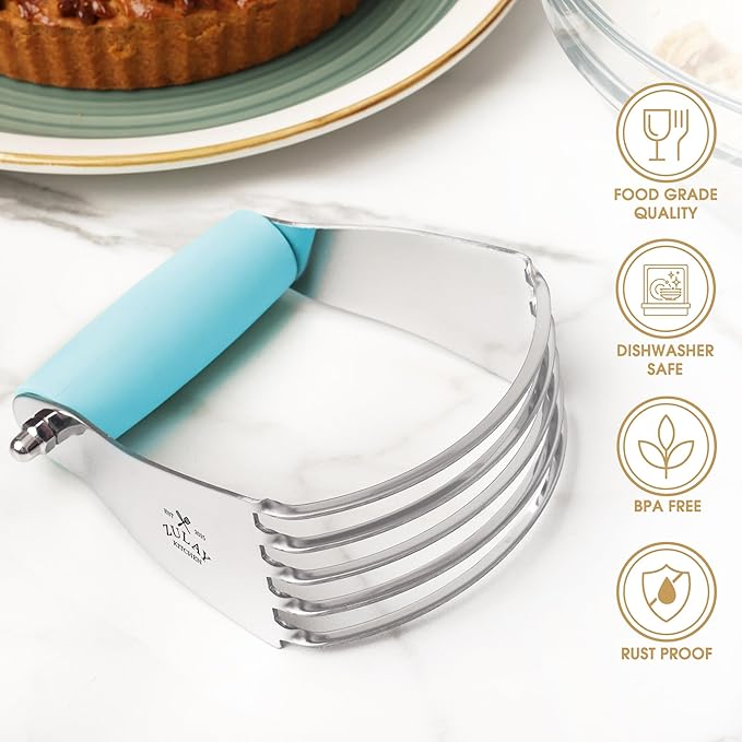 Zulay Kitchen Dough Blender Top Professional - Stainless Steel Pastry Cutter, Heavy Duty Dough Cutter With Blades, Pastry Blender And Butter Cutter - Pastry Cutter For Baking (Blue)