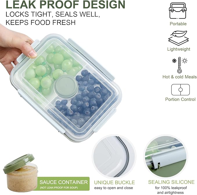 3 Pack Salad Lunch Box Food Storage Containers, 47oz Bento Box To Go Container with Lids, Meal Prep Containers with Removable Tray & Dressing Pots for Kids and Adults, Reusable and Microwave Safe