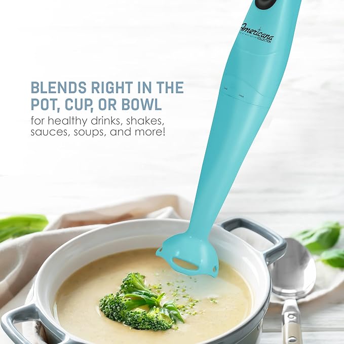 Elite Gourmet EHB-2425BL Aqua Electric Immersion Hand Blender, 150 Watts, For Soups, Sauces, Baby Food, Blue