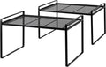 2Pack Kitchen Cabinet Shelf Counter Organizer Rack Pantry Storage Bathroom Bedroom Office Table Desk Space Saving Stackable Rust Resistant Non Slip Black Tall Wide L16.1in W10.6in H9.5in