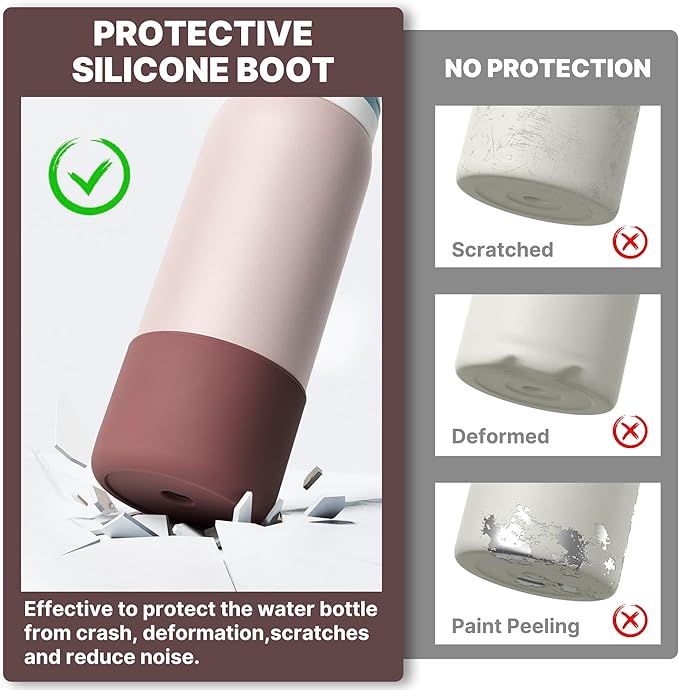 Silicone Water Bottle Boot for Owala 40 oz, Anti-Slip Protective Sleeve for Owala Twist & FreeSip & Flip Stainless Steel Water Bottle, Boot Bottom Base for Owala (Reddish Brown)