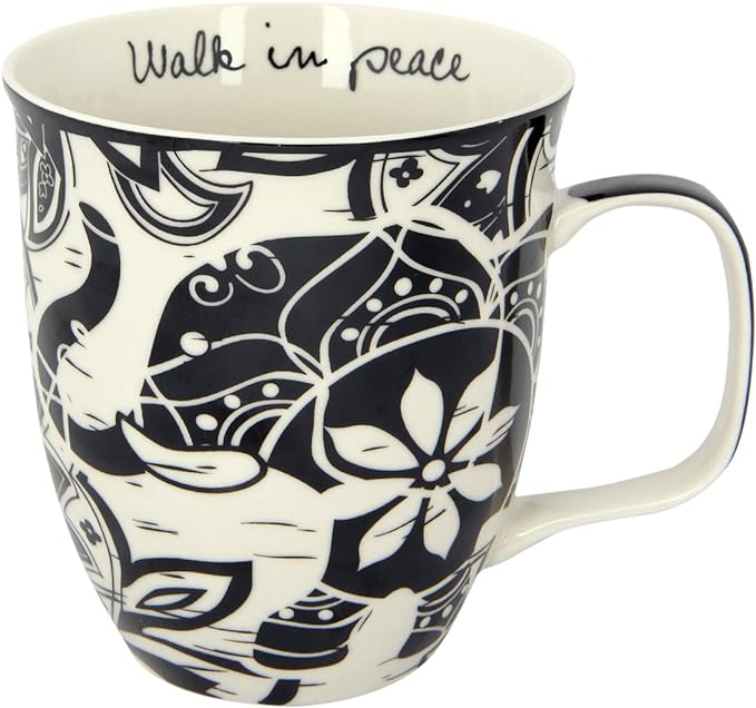 Karma Ceramic Black and White Boho Mug, 1 Count (Pack of 1), Elephant , 16 oz