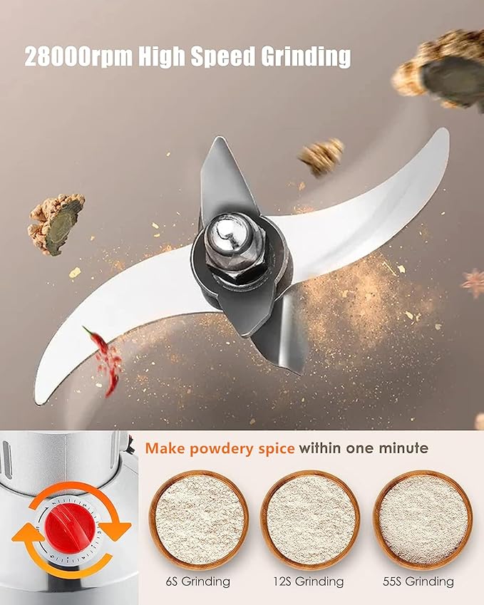 CGOLDENWALL Safety Upgraded Electric Grain Grinder Mill High-speed Dry Spice Herb Mill Grinding Machine with 2400W Commercial Motor Overload Protection CE 110V (700g Hand-held Type)