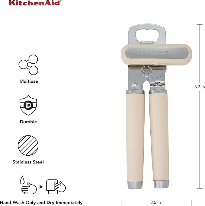 KitchenAid Classic Multifunction Can Opener and Bottle Opener Easy to Use, Razor Sharp Stainless Steel Cutting Wheel, Soft Ergonomic Handles, Almond Cream (Pack of 12)