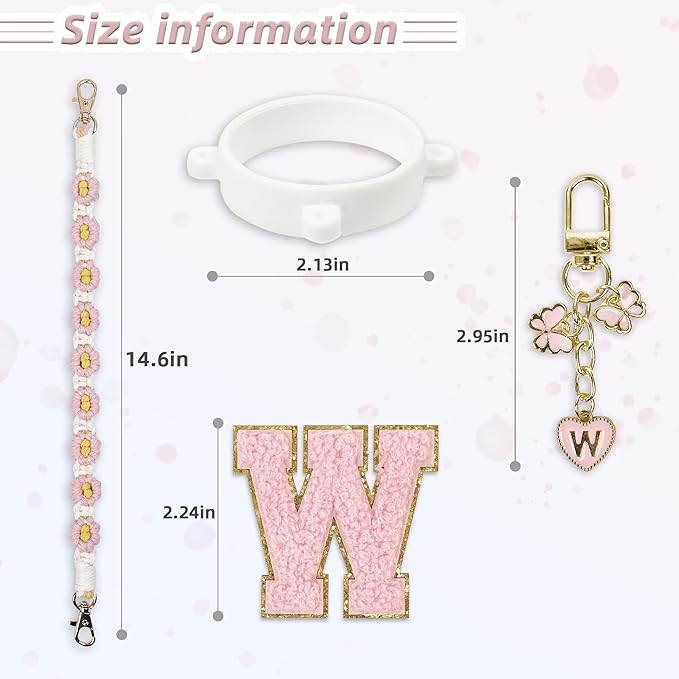 Cute Letter Charm Set Compatible with Owala Water Bottle 24 oz, 32 oz, 40 oz, Owala Kids, Owala Coffee Tumbler, Owala FreeSip – Includes Handle Strap, for Owala Accessories & Stanley Cup Accessories