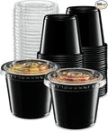 (5 oz - 100 Sets) Black Diposable Plastic Portion Cups With Lids, Small Mini Containers For Portion Controll, Jello Shots, Meal Prep, Sauce Cups, Slime, Condiments, Medicine, Disposable Souffle Cups