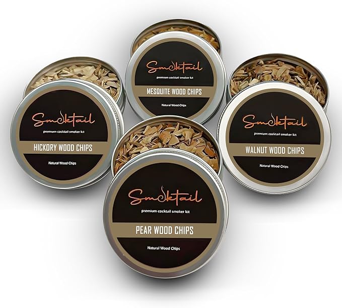 Cocktail Smoker Wood Chips 4 Variety Pack | Wood Chips Refill for Cocktail Smokers - Work with All Old Fashioned Smokers Chips 4 Natural Flavors Walnut, Pear, Hickory, Misquite (each 1 oz (16gr))
