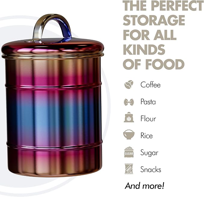 Amici Home Rainbow Metal Storage Canister | Dry Food Storage Container | Airtight Lid | 38 Ounce Capacity | Modern Home Décor | Decorative Metal Canister for Kitchen Countertop