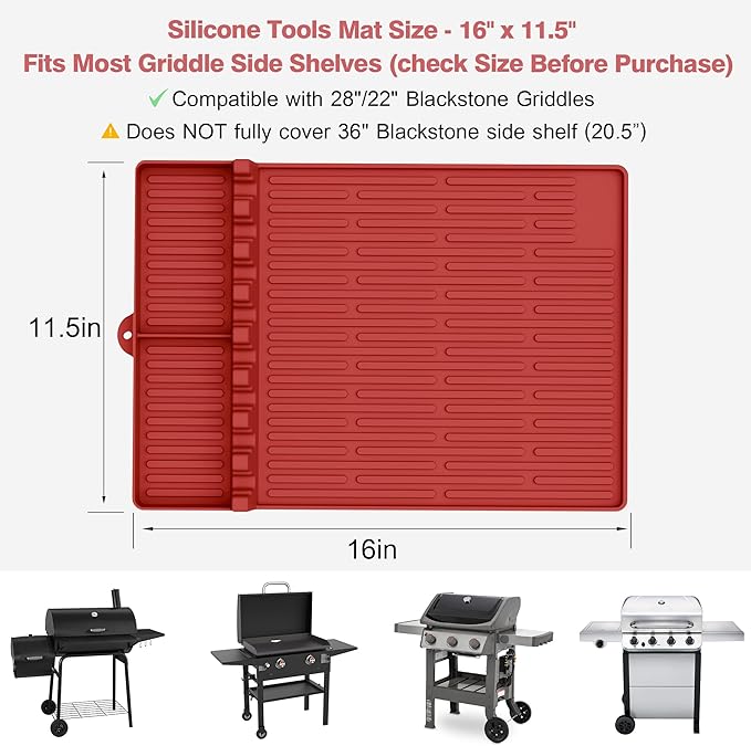 Silicone Griddle Tools Mat for Blackstone - Large Silicone Spatula Mat with Drip Pad - Griddle Mats BBQ Grill Accessories - Side Shelf Mats Grill Pad for Blackstone Griddles Accessories (red)