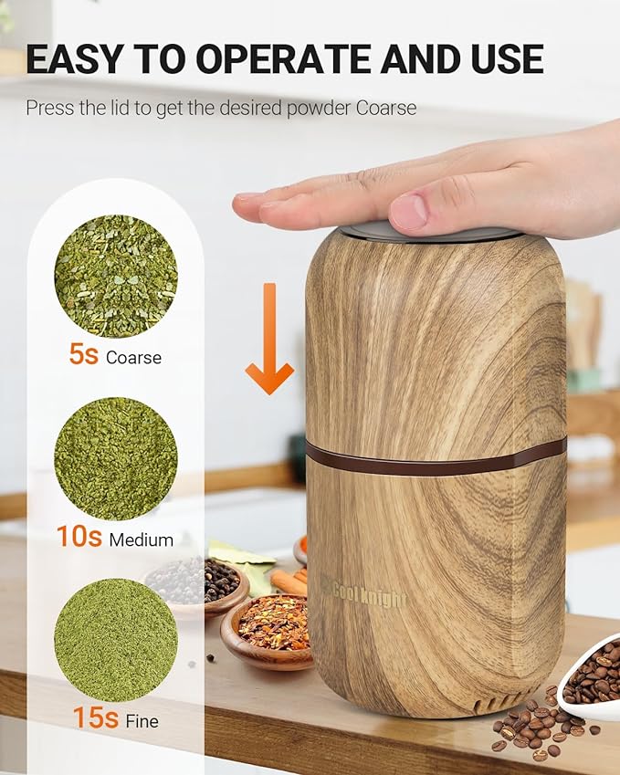 COOL KNIGHT Electric Herb Grinder [Large Capacity/High Rotating Speed]-Electric Grinder for Spices and Herbs (Wood grain 2)