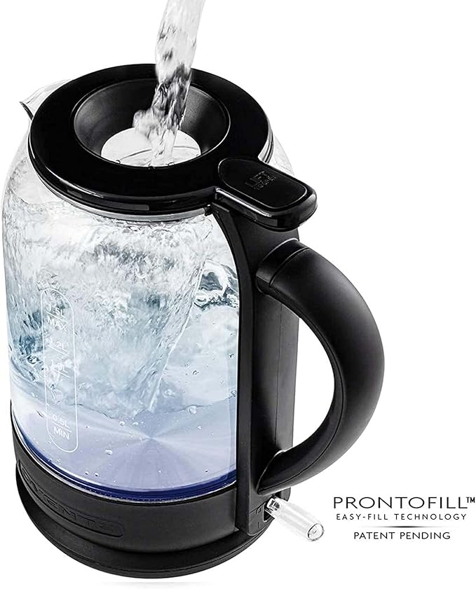 OVENTE 1.5L Electric Kettle and Coffee Beans Grinder Set, 1500W Fast Boiling Borosilicate Glass Water Heater and 2.5Oz Compact Grinding Mill with Stainless Steel Blade Combo, Black KG516B + CG225B