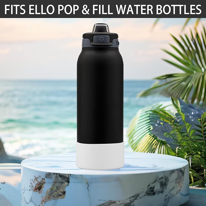 2 PCS Silicone Bottom for Ello Pop 32 OZ Water Bottle, Water Boot for Ello Pop,Avoid Scratches and Noise(white color 32oz)