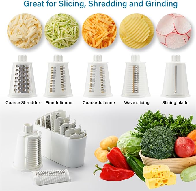 Rotary Cheese Grater Hand Crank, 5 Blades Cheese shredder, Stronger Suction, Easy to Clean for Fruit, Vegetables, Nuts, Green