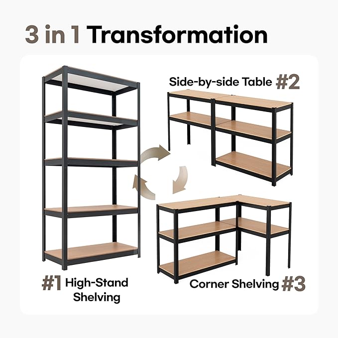 HOMEDANT House Black 5-Tier Laminated Metal Shelving Unit Adjustable Storage Utility Rack Heavy Duty Shelves Organization Shelf Kitchen Garage Pantry Closet 1Pack