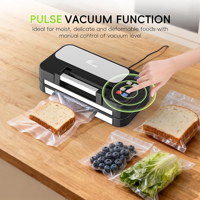 95kpa Vacuum Sealer Machine for Food, Commercial Full Automatic Food Saver Sealer, Meat Vacuum Packing Machine with Bags Storage, Built-in Cutter, Double Heat Seal, Marinate&External Vacuum