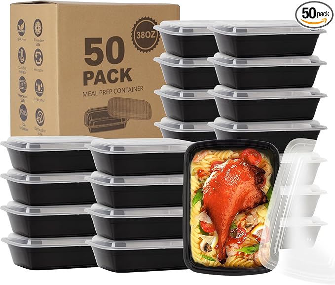 50 Pack- Meal Prep Containers 38oz, Plastic Food Prep Containers Reusable, Leakproof To Go Food Containers with Lids, BPA-Free, Microwave/Dishwasher/Freezer Safe