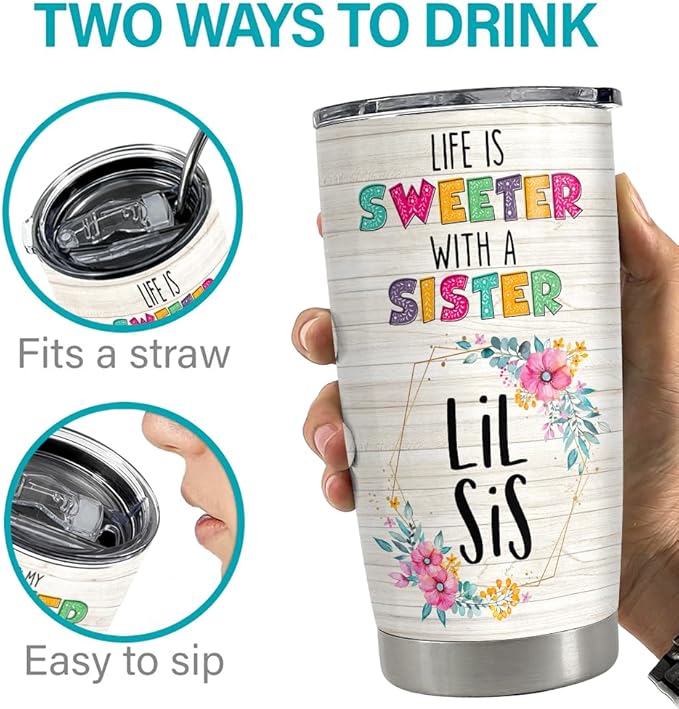 SANDJEST Sister Gifts 20oz Stainless Steel Insulated Travel Mug, Gifts for Women, Girls, Birthday, Christmas