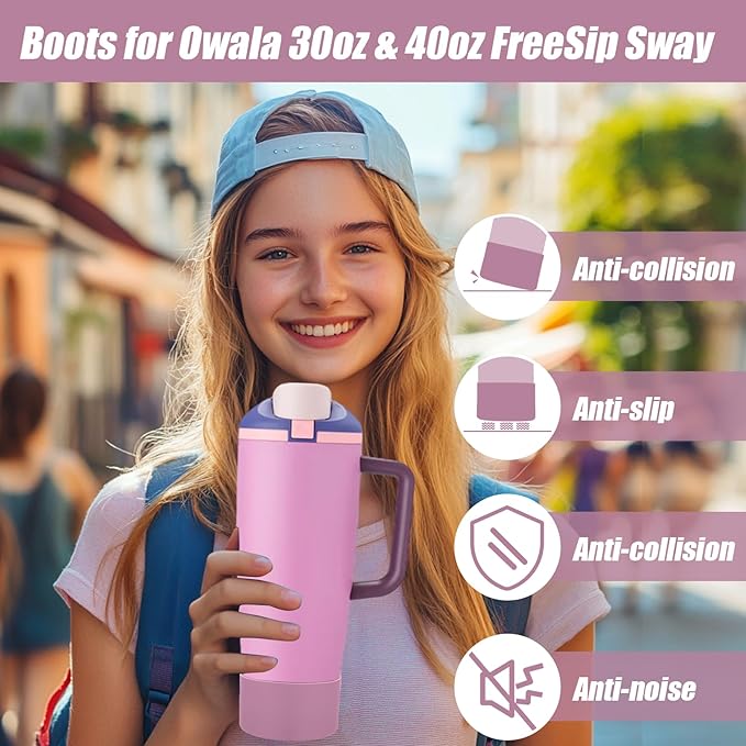 Mity rain 2PCS Protective Silicone Boots for Owala 30oz & 40oz FreeSip Sway Bottles & Tumblers - Accessories for owala, Enhances Stability & Prevents Scratches (Aubergine)