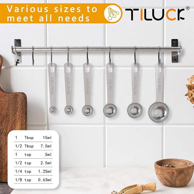 TILUCK Stainless Steel Measuring Spoons Set,Coffee Scoop Spoon,Kitchen Gadgets for Cooking & Baking,Set of (6)