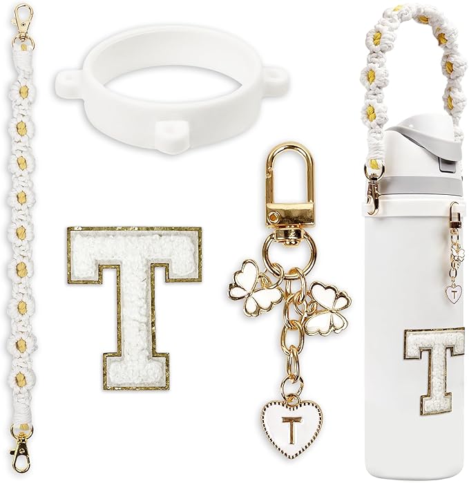Cute Letter Charm Set Compatible with Owala Water Bottle 24 oz, 32 oz, 40 oz, Owala Kids, Owala Coffee Tumbler, Owala FreeSip – Includes Handle Strap, for Owala Accessories & Stanley Cup Accessories