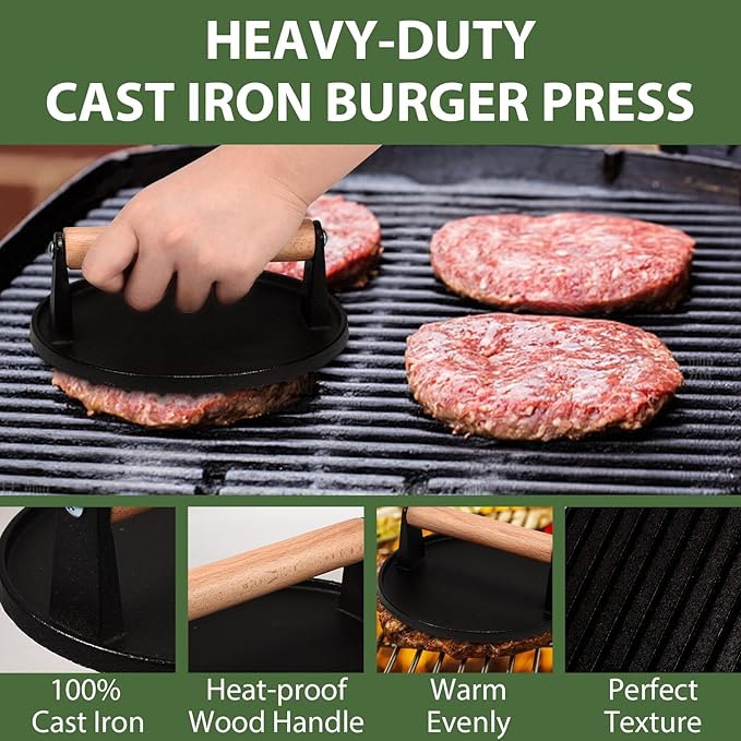 EWFEN Smash Burger Kit, Cast Iron Press, Spatula, Seasoning Shaker and Patty Papers, Flat Top Griddle Grill Cooking, Outdoor Barbecues