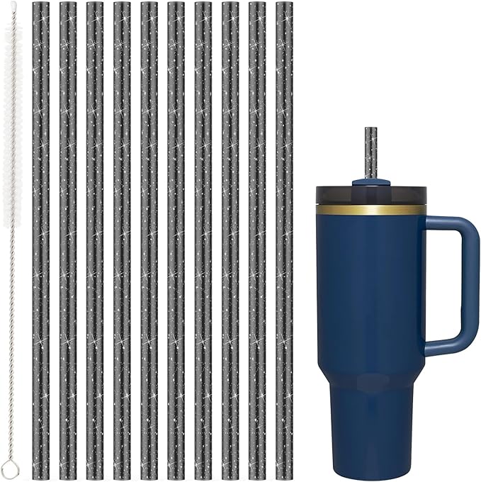Replacement Straw for Stanley Cup 40 oz 30 oz Tumbler, 10 Pack 12.13-In Long Reusable Plastic Straw with Cleaning Brush, Dishwasher Safe, BPA Free