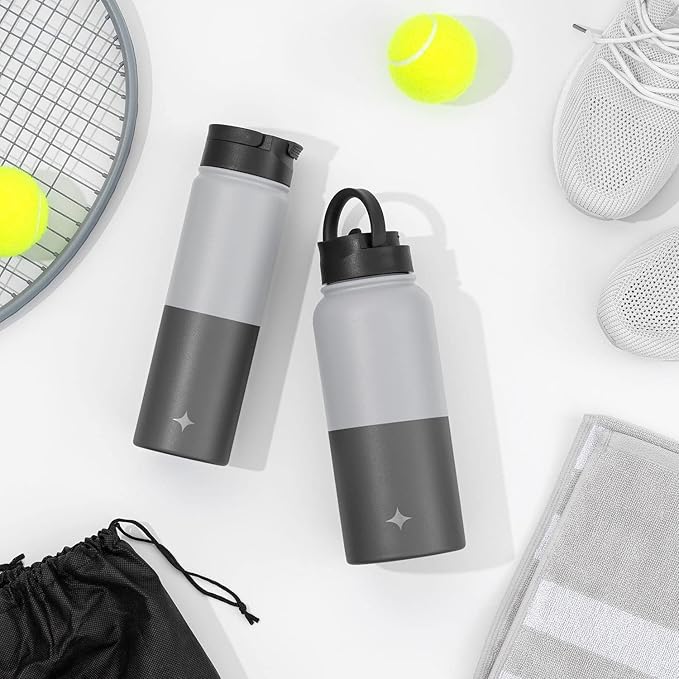 JoyJolt Triple Insulated Water Bottle with Straw Lid AND Flip Lid! 22oz Water Bottle, 12 Hour Hot/Cold Vacuum Insulated Stainless Steel Water Bottle. BPA-Free Leakproof Water Bottles - Thermos Bottle