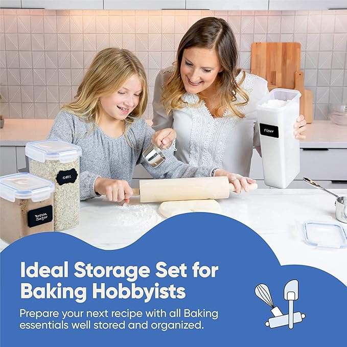 Airtight Food Storage Containers Set with Lids For Kitchen Organization 14 Pack - BPA Free Food Canisters With Labels, Marker & Spoon Set For Pantry Organization And Storage - Royal Blue