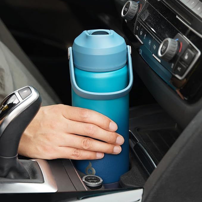 BJPKPK Insulated Water Bottle with Straw Lid, 18oz Thermo Water Bottles with Soft Nozzle, Flex Handle & Non-slip Boot, BPA Free Leak Proof Stainless Steel Metal Thermo, Tumblers, Cups,Vast