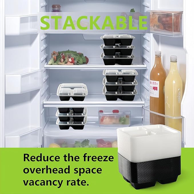 32oz Meal Prep Containers 3 Compartment Food Container with Lids 15 Pack, Durable Reusable Snack Box Containers, Microwaveable Food Storage Containers Lunch Containers for Women and Men