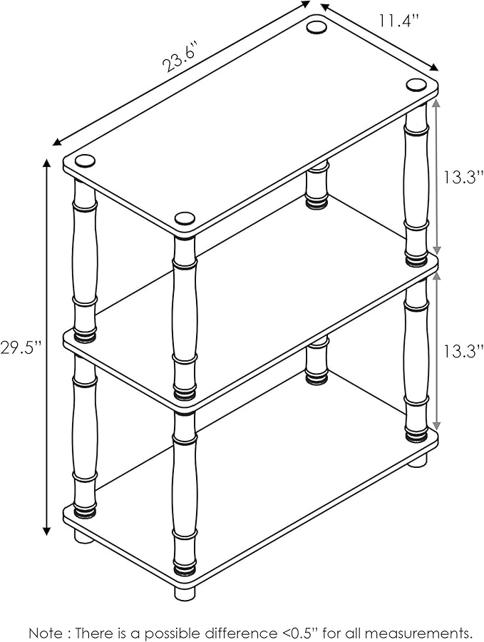 Furinno Turn-N-Tube 3-Tier Compact Multipurpose Shelf Display Rack with Classic Tube, Dark Cherry/Black