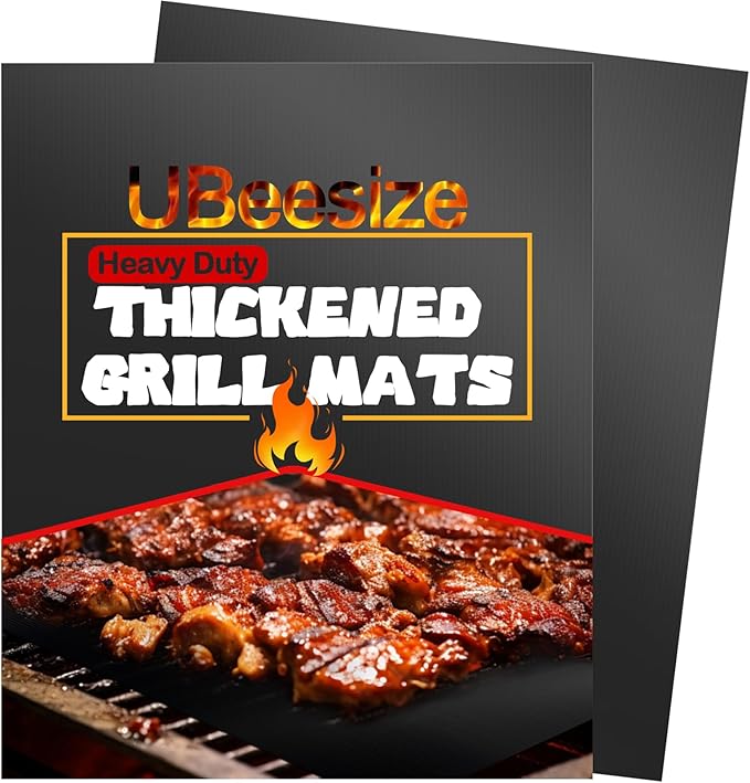 UBeesize 2 Pack 0.4mm Extra Thick 600 Degree Non Stick BBQ Grill Mat & Baking Mats, Dishwasher Safe, Easy To Clean, Black