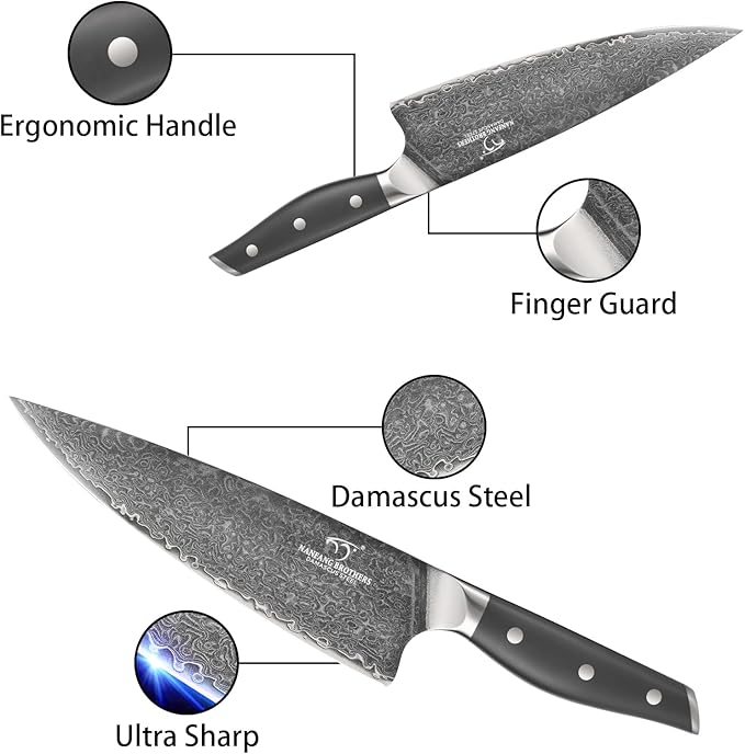 NF NANFANG BROTHERS Damascus Kitchen Knife Set, 16-Piece with Block, ABS Ergonomic Handle, Carving Fork, Disconnect-type Knife Block (Gray)