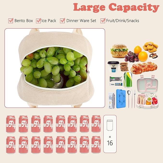 FlowFly Lunch Bag for Women Insulated Lunch Box Corduroy Lunch Tote Cooler for Travel Work Picnic,Corduroy Beige
