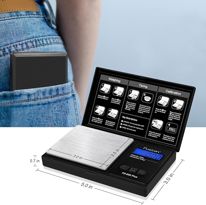 Fuzion Digital Pocket Gram Scale .01 Gram Accuracy, 200g Mini Gram Scale, Small Scale for Food, Jewelry, Herb, Spice, Coin - Weight Gram and Oz