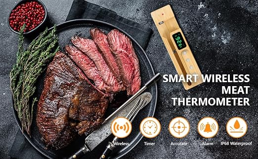Smart Wireless Meat Thermometer,Digital Cooking Thermometer 700FT Remote Range,Instant Food Thermometer with Wireless Probe & Booster for Grilling and Smoking,BBQ,Oven,Kitchenr