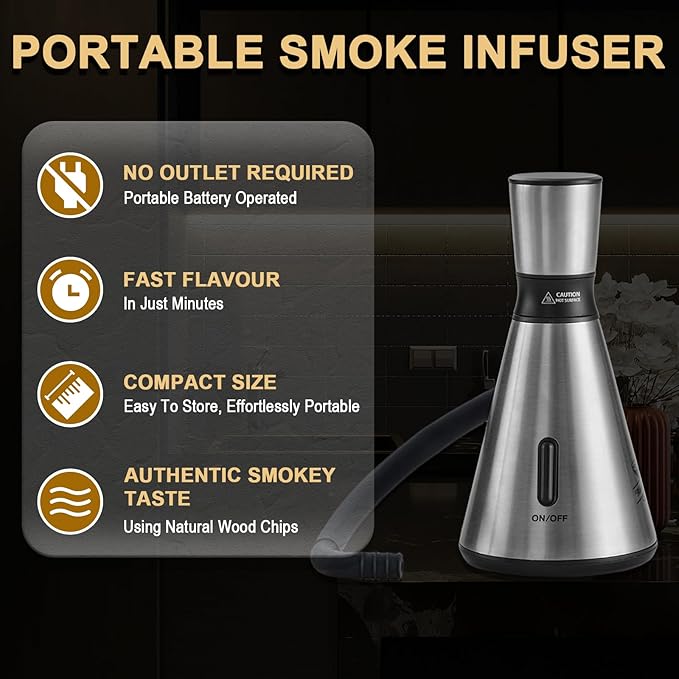 Smoke Gun Cocktail Smoker Kit - Complete Cocktail Smoker Kit with 4 Wood Flavors, Accessories, and Brush - Perfect Drink Smoker Kit for Infusing Flavor into Cocktails (Silver(Dome not Included))