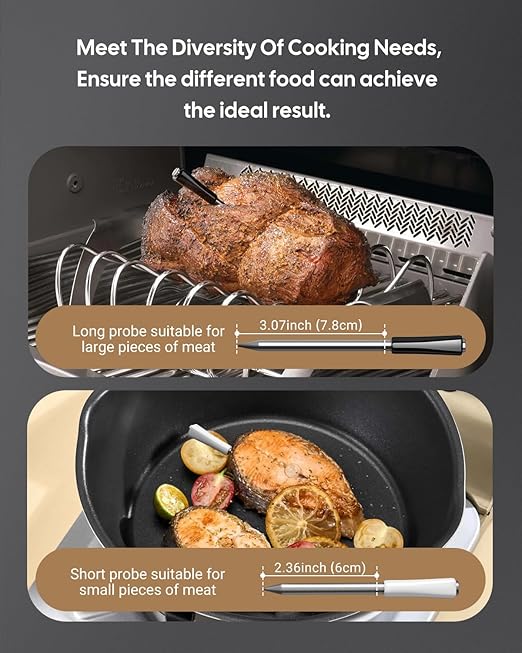 5G WiFi Wireless Meat Thermometer for Smoker Bluetooth, Dual Probes, Fitflavor Bluetooth Meat Thermometer for Grill BBQ, Smart Meat Probe for Food Cook Oven Grilling, Rechargeable