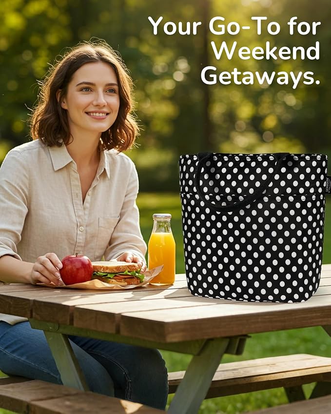 Aosbos Lunch Tote Bag, Insulated Lunch Box for Women, Leakproof Lunch Cooler Purse for Work, Polka Dot