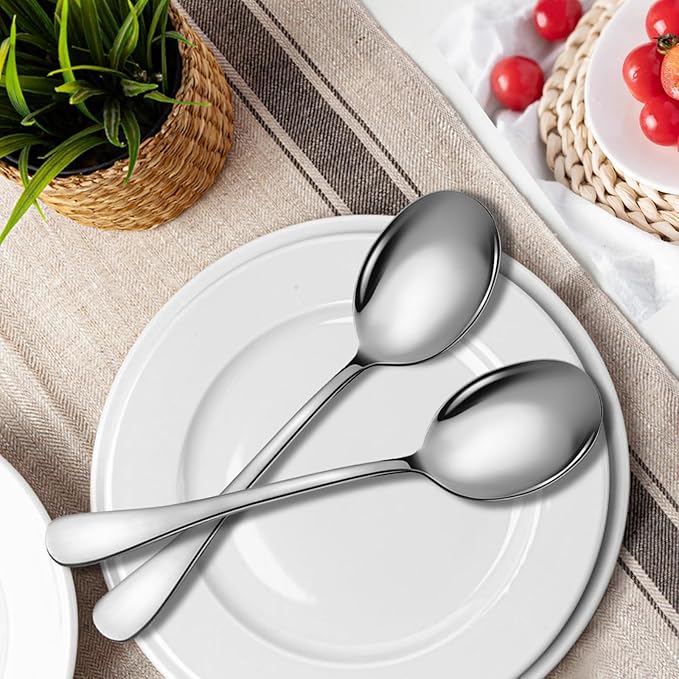 Stainless Steel Serving Spoons Set, 6pc, 10-Inch, Includes 6 Large Spoons, for Parties/Kitchen/Buffet/Catering, Dishwasher Safe