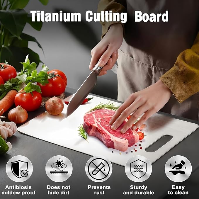 Titanium Cutting Board, Double Sided 2025 New Titanium Cutting Boards for Kitchen, Non Toxic Non Slip, Chopping Board, Dishwasher Safe, Easy to Clean (18''L x 12''W)