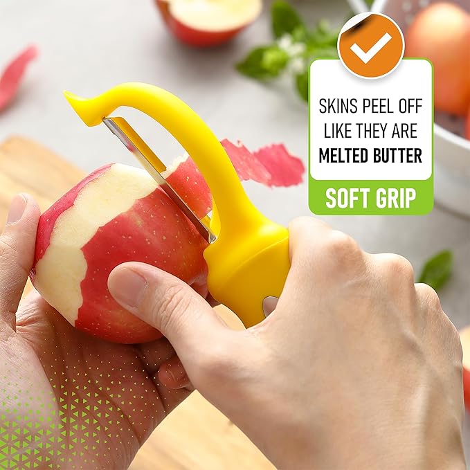 Spring Chef Premium Stainless Steel Yellow Swivel Potato Peelers for Kitchen, Dishwasher Safe Carrot Peeler with Comfortable Handle, Perfect for Vegetable, Fruit, Apple, Cucumber - Set of 2