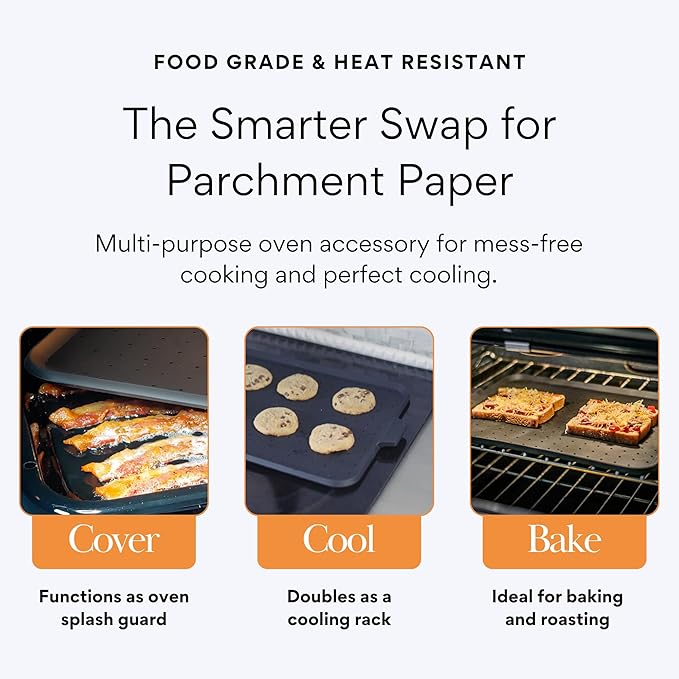 Baking & Splatter Screen for Frying Pan Beckon Ware | USA Brand | 17.5 x 12 Inch Black, Multi-Use Silicone Baking Rack for Oven, and Stove – Grease Splash Guard, Baking Supplies, Pastry Sheet