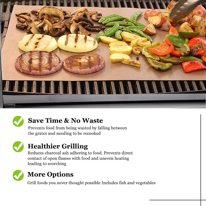 UBeesize Copper Grill Mats for Outdoor Grill – 6 Pack Heavy-Duty, Non-Stick BBQ Grilling Mat & Baking Mats, Reusable, Easy-Clean for Gas, Charcoal, Electric Grills (15.75 x 13 Inch)