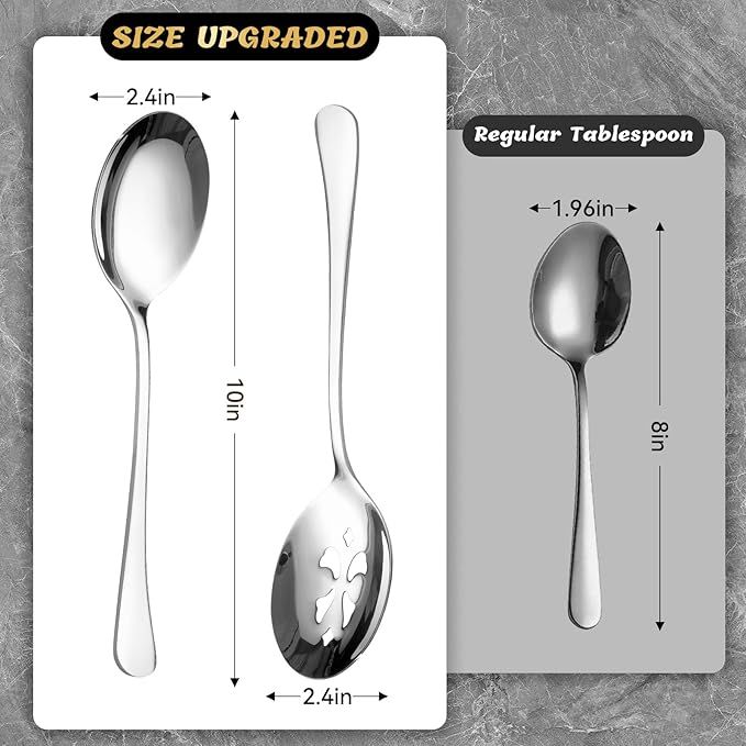 8 Piece Stainless Steel Serving Spoon Set - 4 Large, 4 Slotted,Dishwasher Safe,10-Inch, for Parties/Kitchen/Buffet/Catering