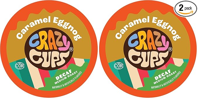 Crazy Cups Decaf Flavored Coffee Pods, Decaf Eggnog Coffee, Holiday Blend Coffee, Single Serve Coffee for Keurig K Cups Machines, Hot or Iced Coffee, Medium Roast Coffee, 22 Count (Pack of 2)