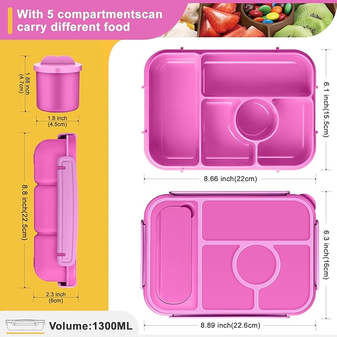Bento Box Adult Lunch Box Kids,Lunch Containers for Adults/Kids/Toddler,5 Compartments Bento Lunch Box with Sauce Vontainers,Microwave & Dishwasher & Freezer Safe,BPA-Free (Red lily)