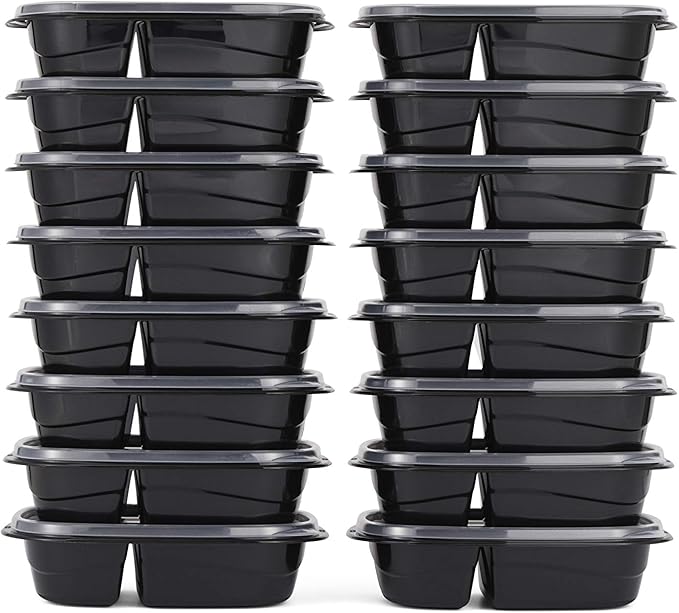 Rubbermaid 32-Piece Food Storage Containers with 2 Compartments and Lids for Lunch, Meal Prep, and Leftovers, Dishwasher Safe, 4.7-Cup, Black