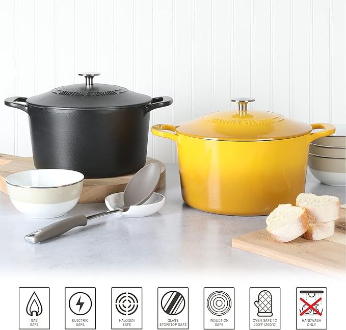 MARTHA STEWART Gatwick 7 QT Enamel Cast Iron Dutch Oven Pot with Lid, Matte Black