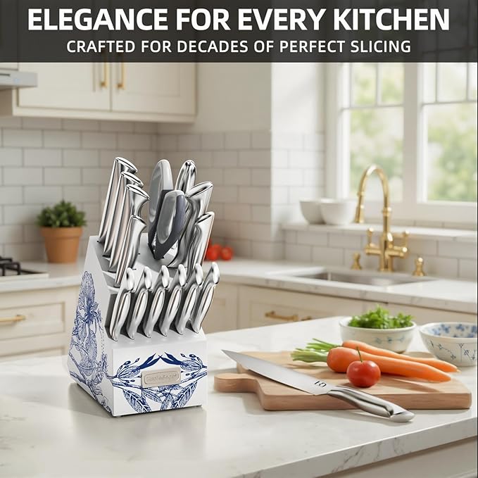 Kitchen Knife Set - Phantom Iris X5 Knife Block Set - Top-tier Performance, 15 Pcs Premium High Carbon Stainless Steel Knife Set with Block and Sharpener, Professional Chef Knives Set
